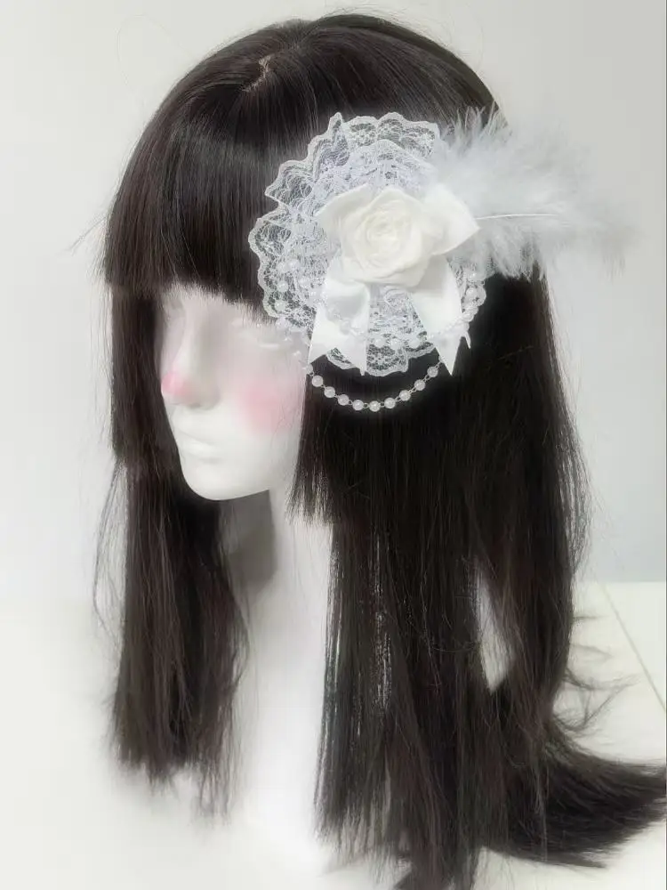 Lolita Hair Accessories Gothic Dark Retro Rose Feather Lace Headwear Flower Ball Hair Clips Subculture Sweet Style Clips Kawaii