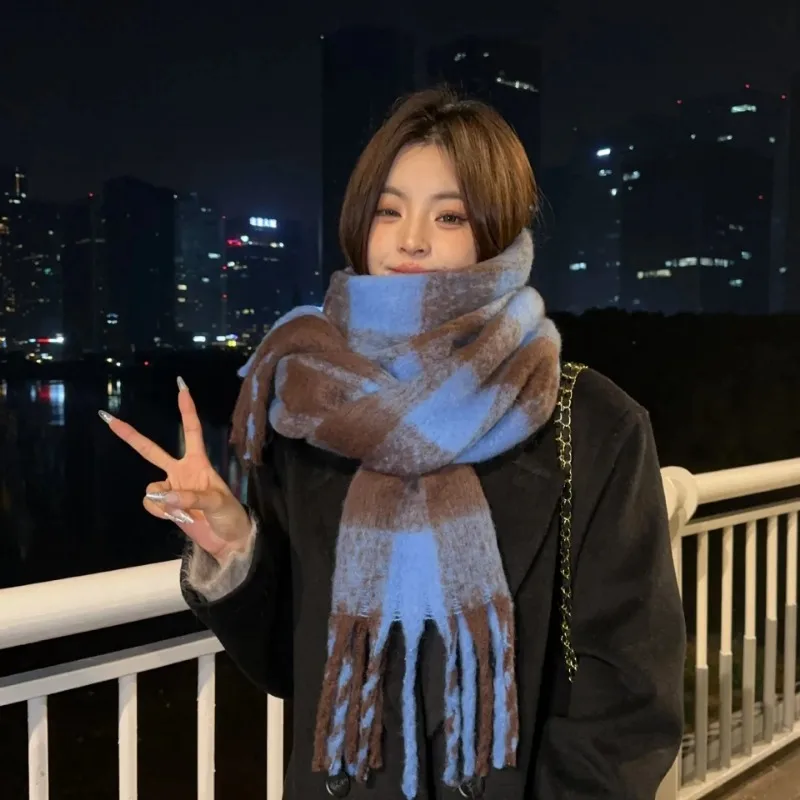 New Maillard Autumn/Winter Plaid Scarf Women's High-End Feel Korean Style Versatile Warm Shawl Thickened Neck Scarf Trendy