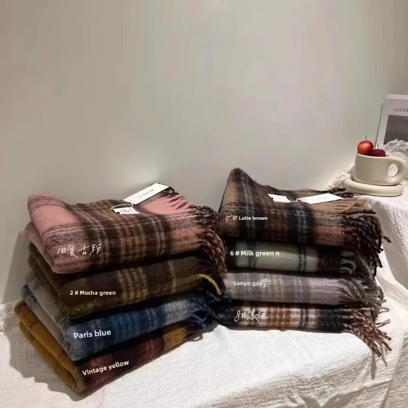 New Maillard Autumn/Winter Plaid Scarf Women's High-End Feel Korean Style Versatile Warm Shawl Thickened Neck Scarf Trendy