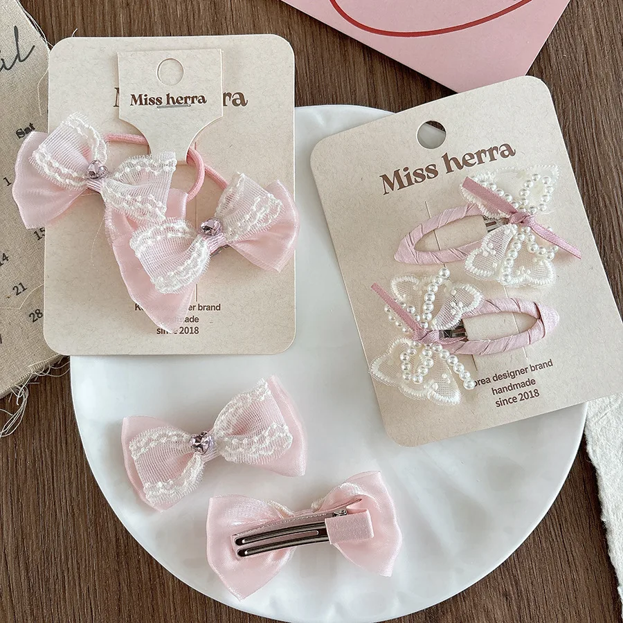 Baby Lace Pearl BB Clips Set Korean Sheer Bow Hair Ties Girls Hair Accessories 2025 Childrens Day Gift