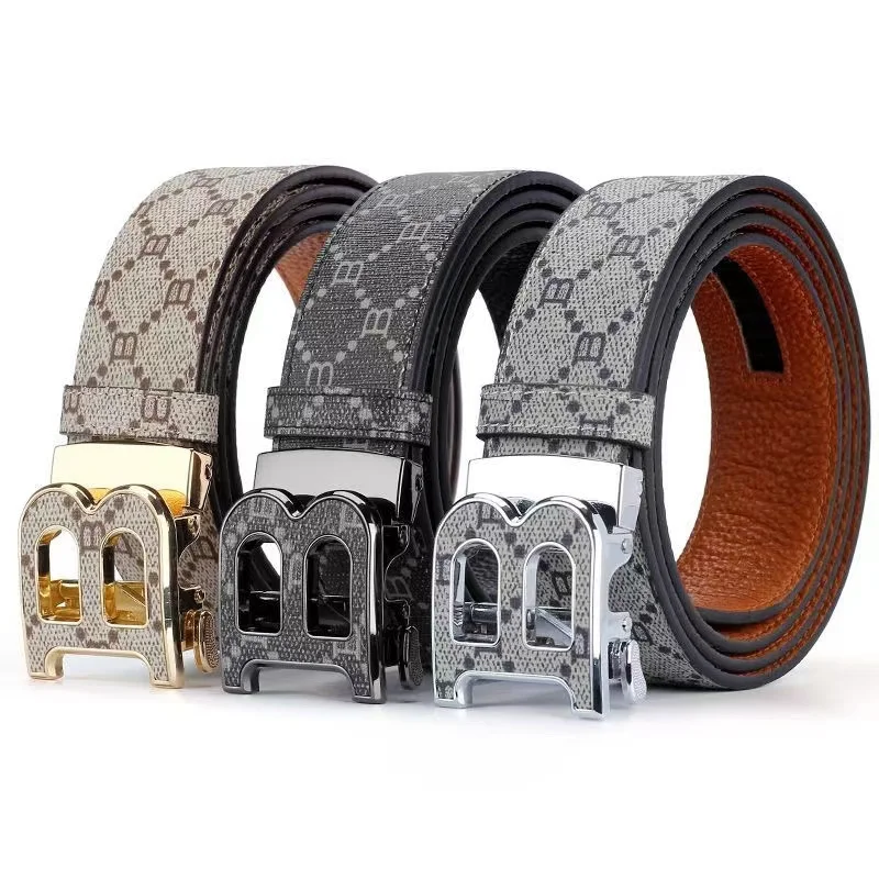 New Luxury Brand Men's Belt Fashion Business Alloy Needle Buckle Men's Belt B Buckle Head Waist Belt for Men