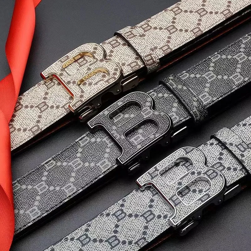 New Luxury Brand Men's Belt Fashion Business Alloy Needle Buckle Men's Belt B Buckle Head Waist Belt for Men