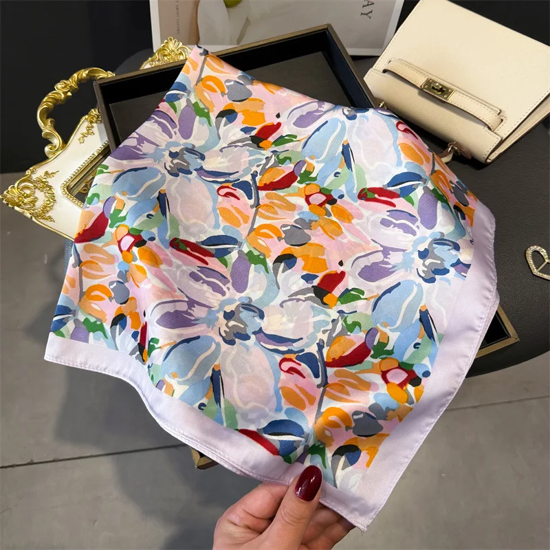 70*70cm Design Print Scarf Women Silk Scarves Bandana Hijab Neckerchief Shawl Kerchief Hair Band Foulard Luxury