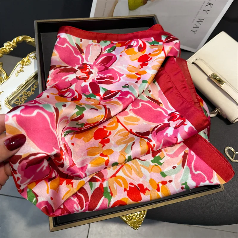 70*70cm Design Print Scarf Women Silk Scarves Bandana Hijab Neckerchief Shawl Kerchief Hair Band Foulard Luxury