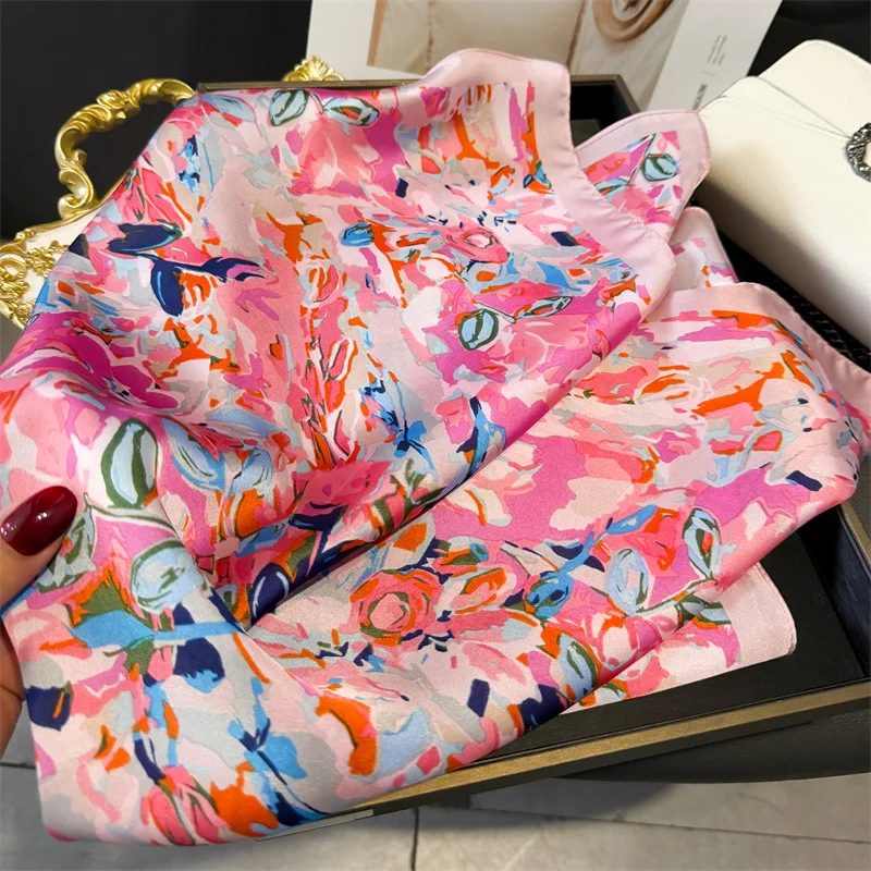 70*70cm Design Print Scarf Women Silk Scarves Bandana Hijab Neckerchief Shawl Kerchief Hair Band Foulard Luxury