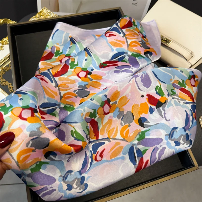 70*70cm Design Print Scarf Women Silk Scarves Bandana Hijab Neckerchief Shawl Kerchief Hair Band Foulard Luxury