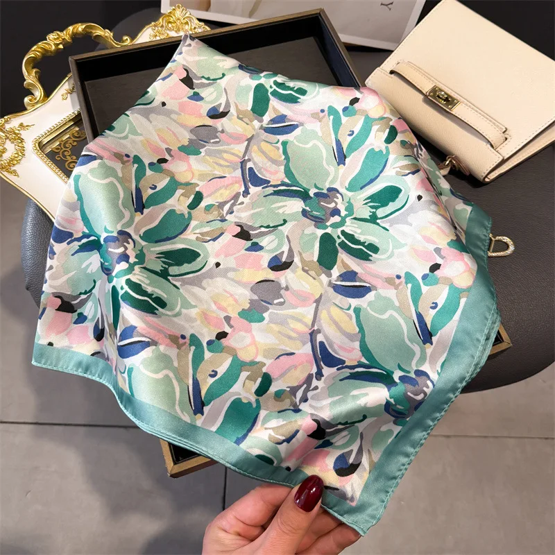 70*70cm Design Print Scarf Women Silk Scarves Bandana Hijab Neckerchief Shawl Kerchief Hair Band Foulard Luxury