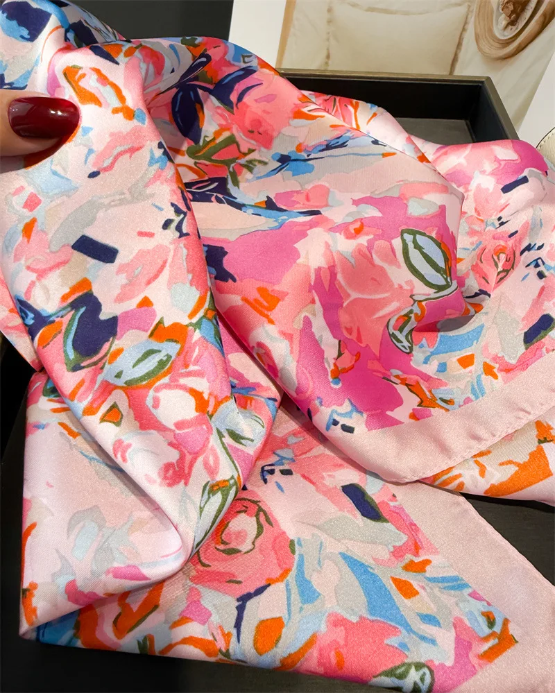 70*70cm Design Print Scarf Women Silk Scarves Bandana Hijab Neckerchief Shawl Kerchief Hair Band Foulard Luxury