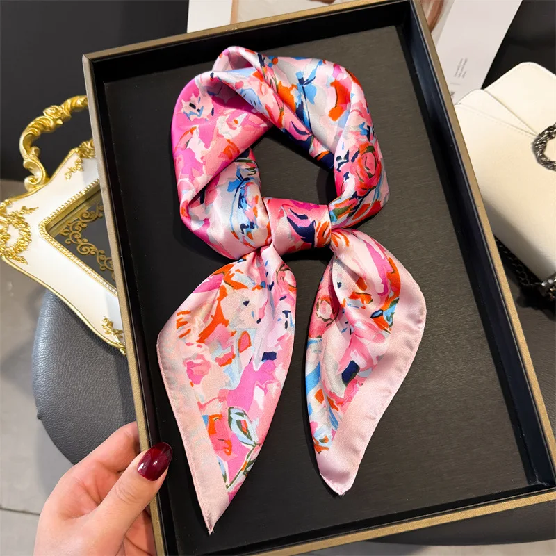 70*70cm Design Print Scarf Women Silk Scarves Bandana Hijab Neckerchief Shawl Kerchief Hair Band Foulard Luxury