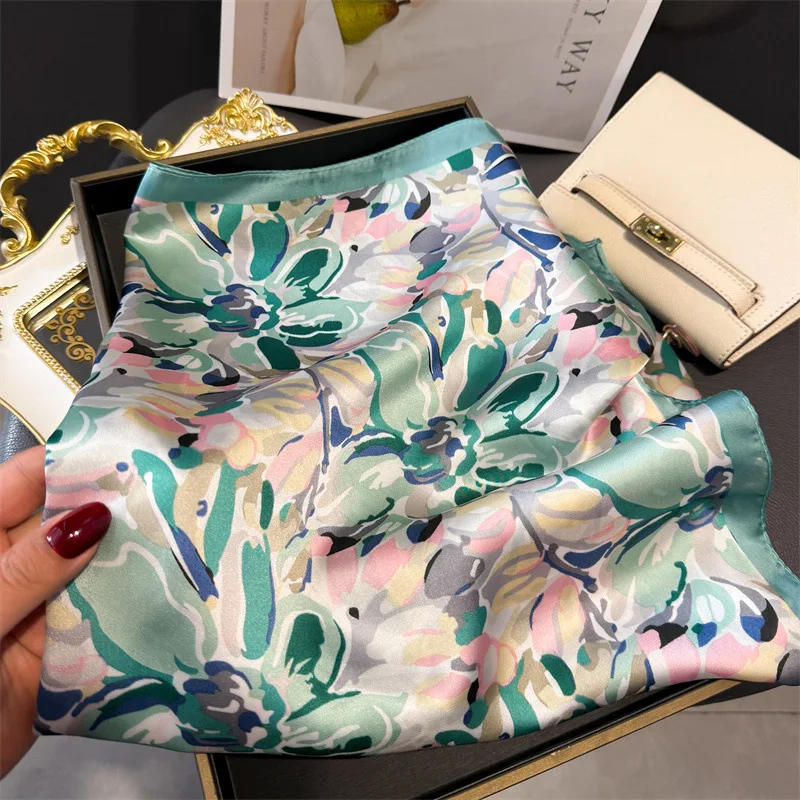 70*70cm Design Print Scarf Women Silk Scarves Bandana Hijab Neckerchief Shawl Kerchief Hair Band Foulard Luxury