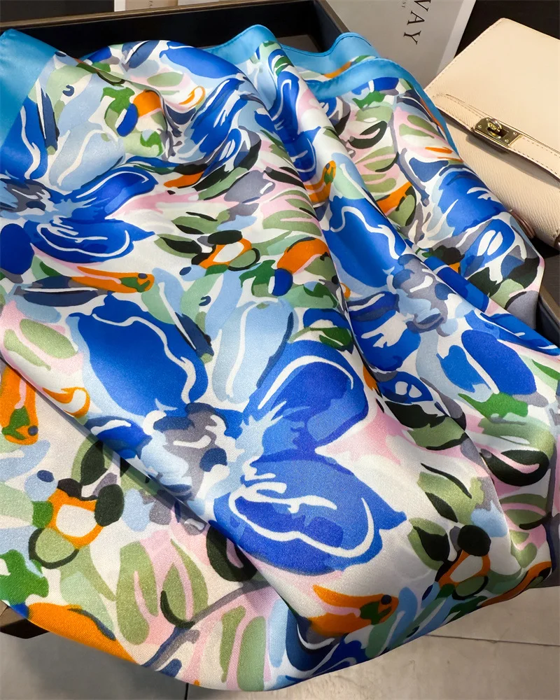 70*70cm Design Print Scarf Women Silk Scarves Bandana Hijab Neckerchief Shawl Kerchief Hair Band Foulard Luxury