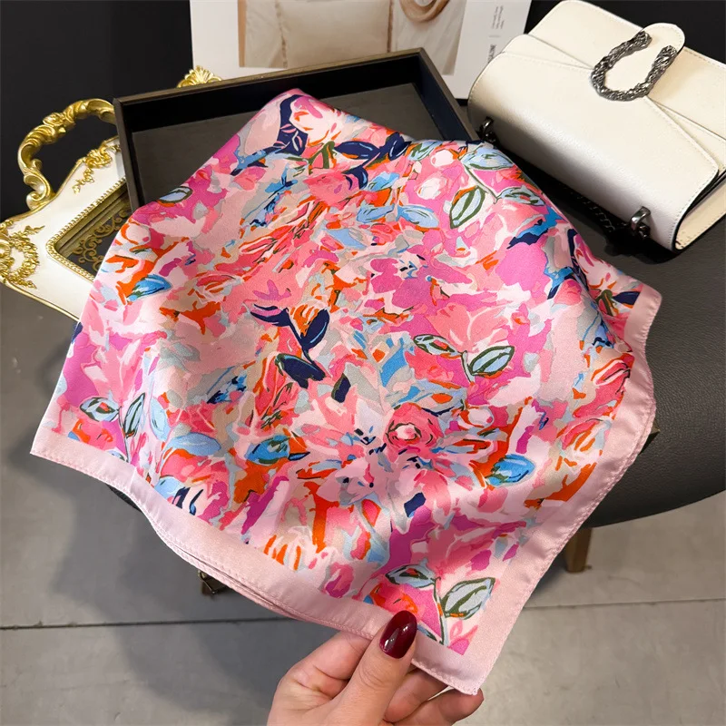 70*70cm Design Print Scarf Women Silk Scarves Bandana Hijab Neckerchief Shawl Kerchief Hair Band Foulard Luxury