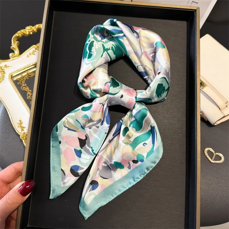 70*70cm Design Print Scarf Women Silk Scarves Bandana Hijab Neckerchief Shawl Kerchief Hair Band Foulard Luxury