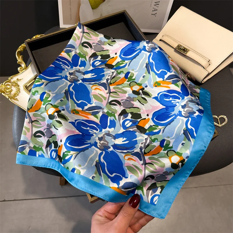 70*70cm Design Print Scarf Women Silk Scarves Bandana Hijab Neckerchief Shawl Kerchief Hair Band Foulard Luxury
