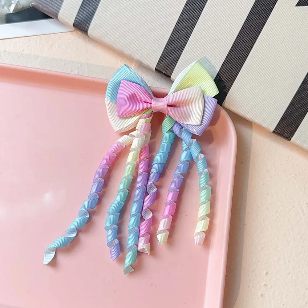 2PCS/Set New Children's Colorful Hair Clip Headdress Bow Tassel Hair Accessories Candy Color Little Girl Hair Clip Kids Gift