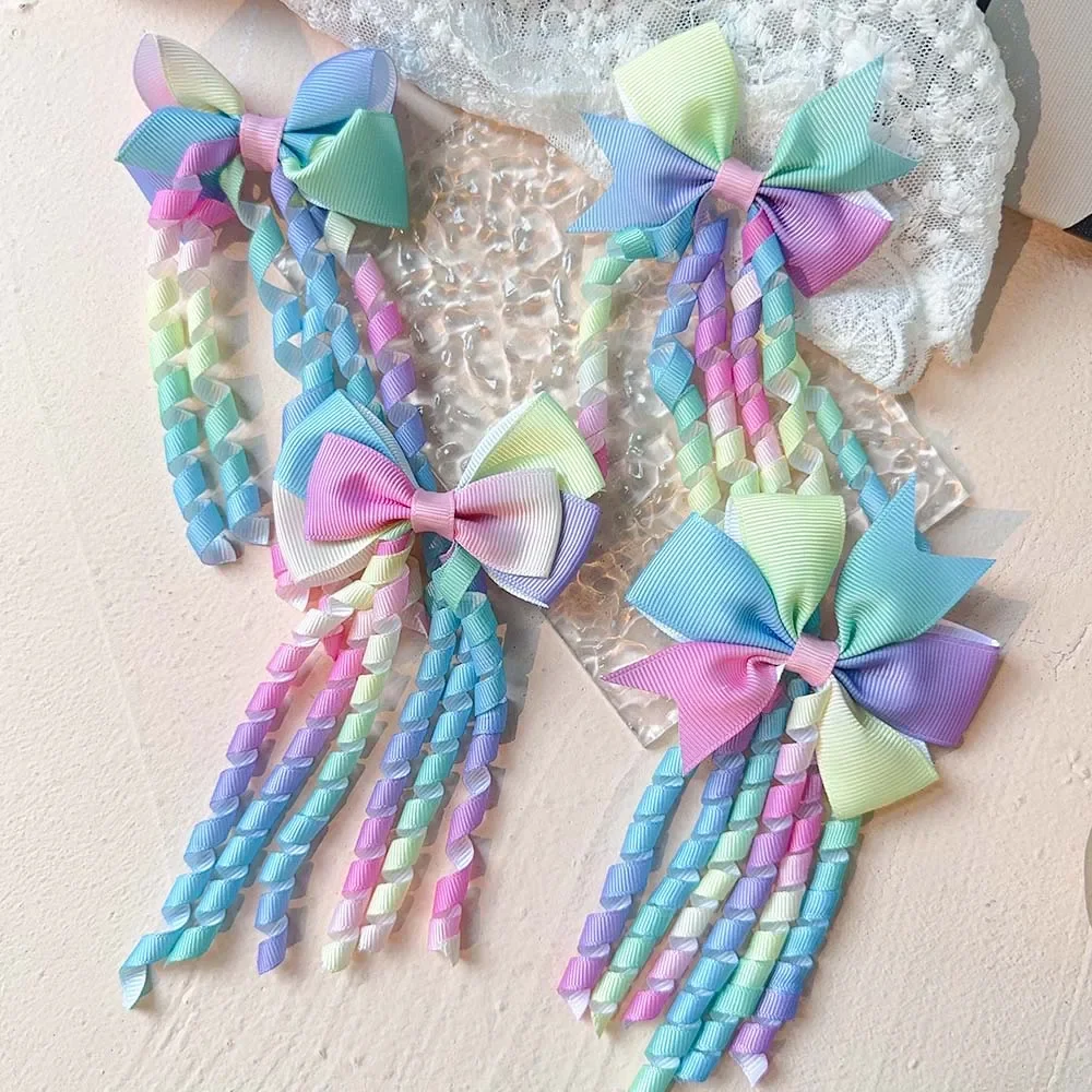 2PCS/Set New Children's Colorful Hair Clip Headdress Bow Tassel Hair Accessories Candy Color Little Girl Hair Clip Kids Gift
