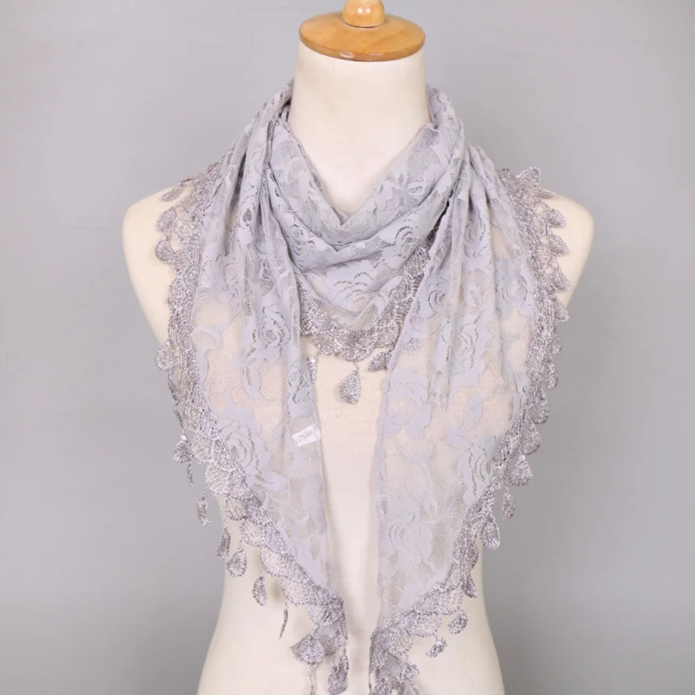 Fashion Solid Triangle Veil Scarf Women Polyester Jacquard Rose Shawl Wedding Turban
