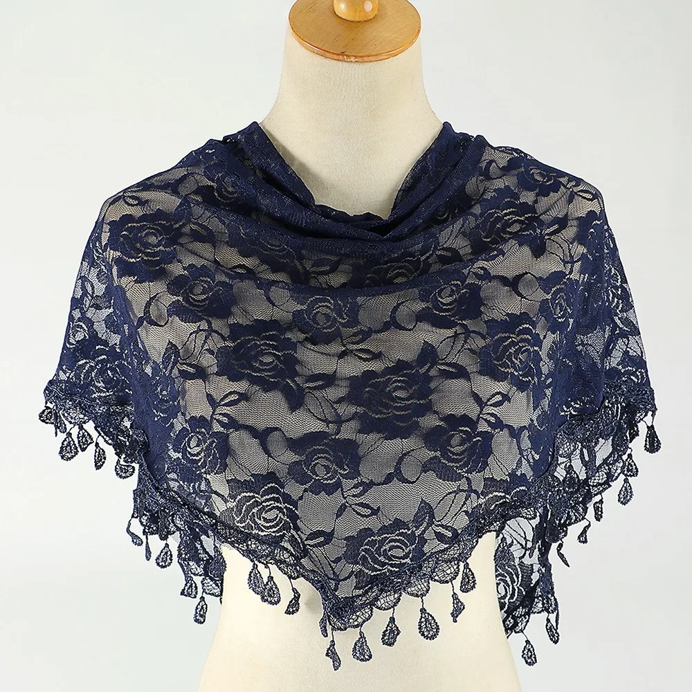 Fashion Solid Triangle Veil Scarf Women Polyester Jacquard Rose Shawl Wedding Turban