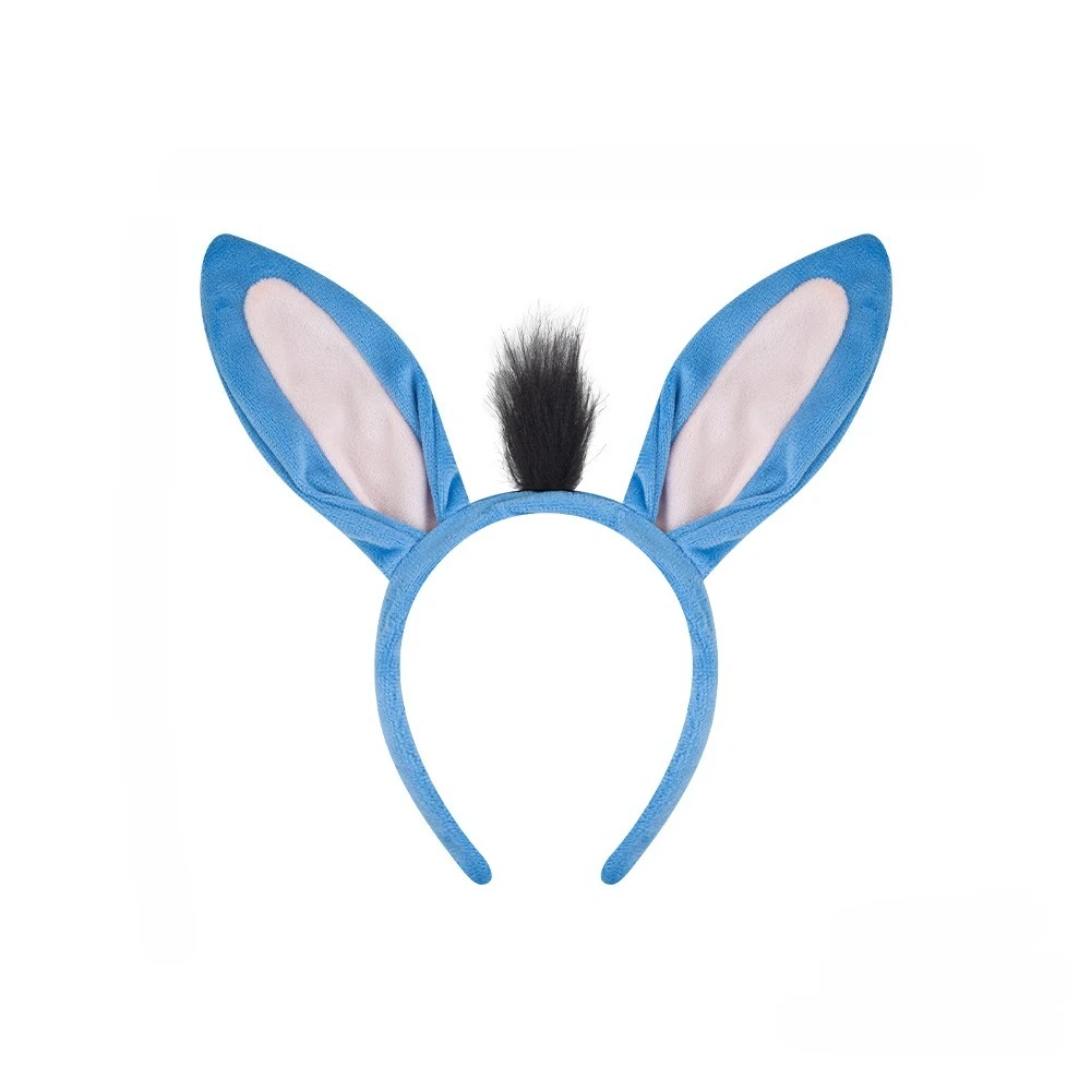 Donkey Costume Accessory Set Animal Ears Headband Tail Nose and BowTie Animal Props Halloween Cosplay Kit