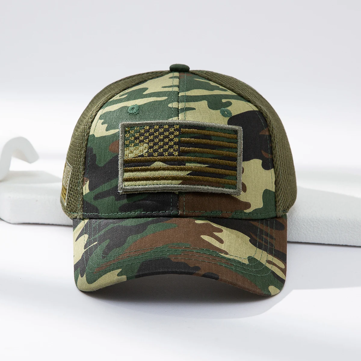 Cross-border Fashion Patch American Flag Camouflage Mesh Baseball Cap Outdoor Versatile Sunshade Baseball Cap