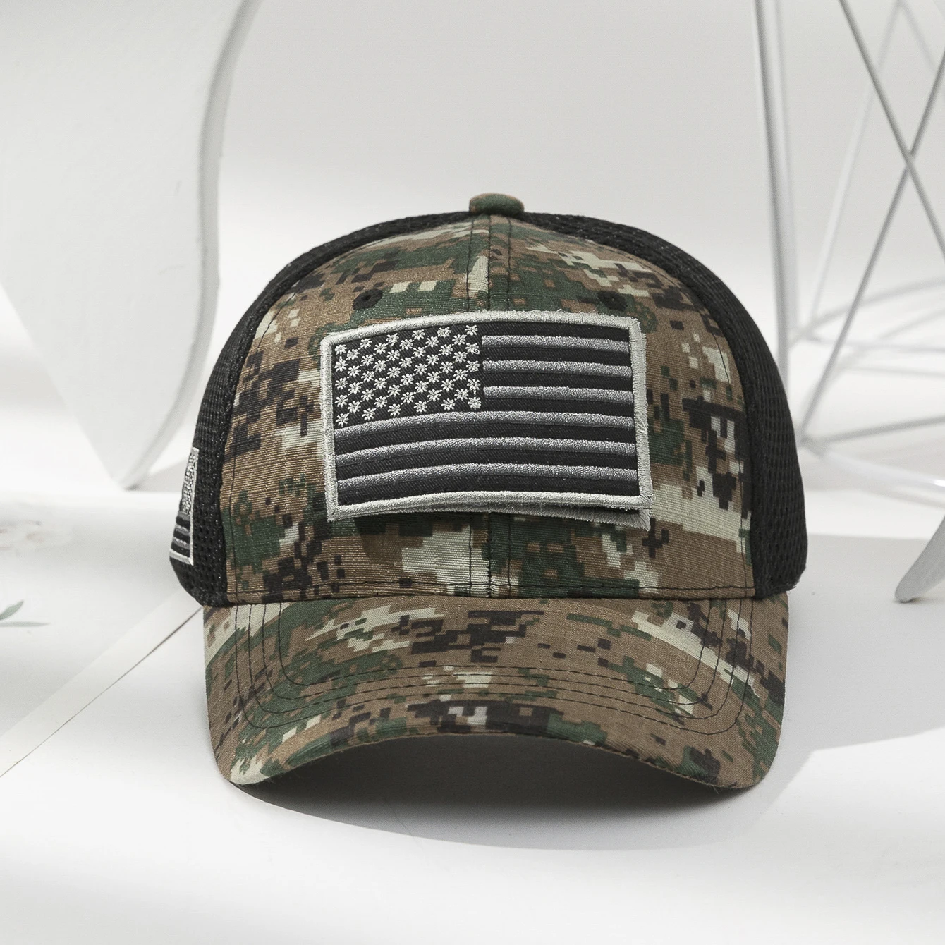 Cross-border Fashion Patch American Flag Camouflage Mesh Baseball Cap Outdoor Versatile Sunshade Baseball Cap