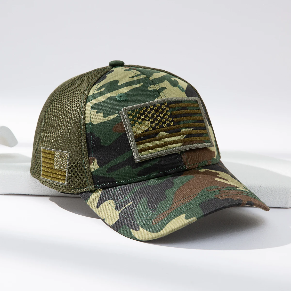 Cross-border Fashion Patch American Flag Camouflage Mesh Baseball Cap Outdoor Versatile Sunshade Baseball Cap