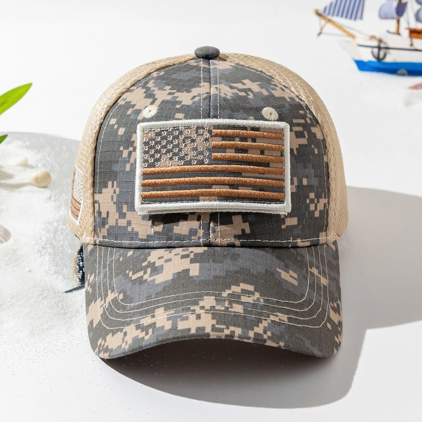 Cross-border Fashion Patch American Flag Camouflage Mesh Baseball Cap Outdoor Versatile Sunshade Baseball Cap