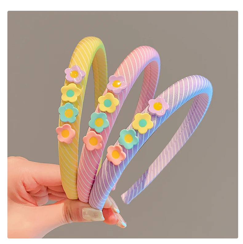 2026 New Children Colorful Stripe Flowers Ornament Headband Headwears Girls Simplicity Hair Hoop Headbands Kids Hair Accessories