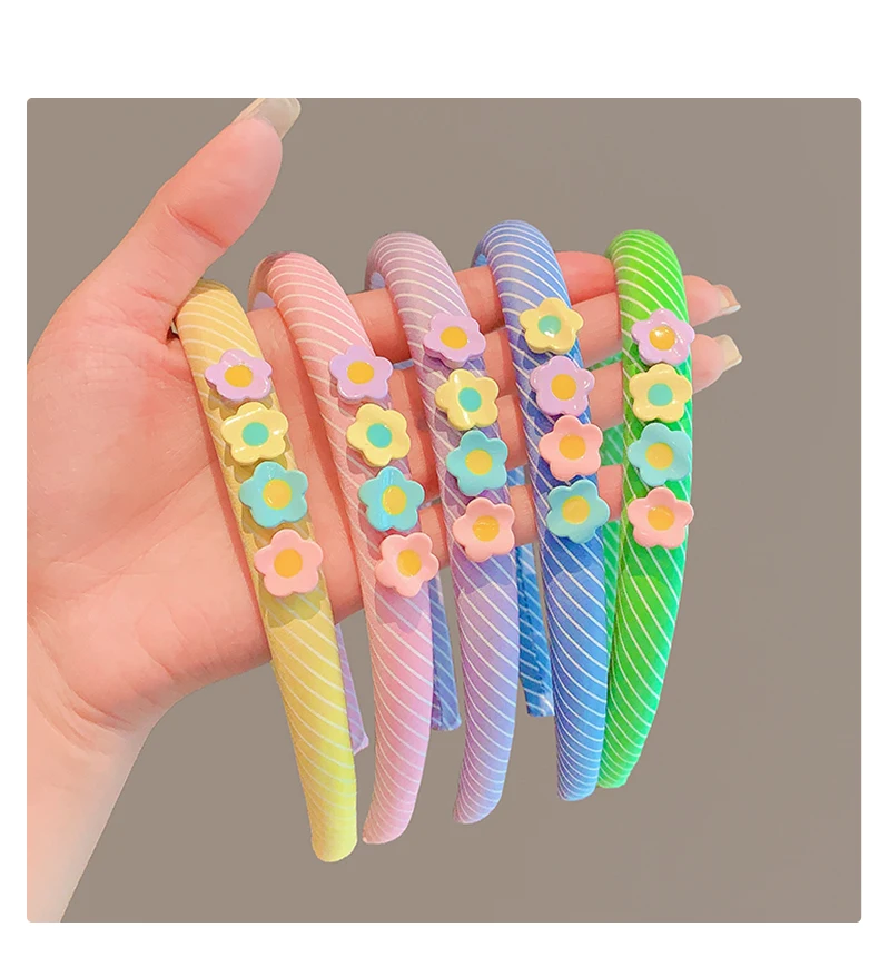 2026 New Children Colorful Stripe Flowers Ornament Headband Headwears Girls Simplicity Hair Hoop Headbands Kids Hair Accessories