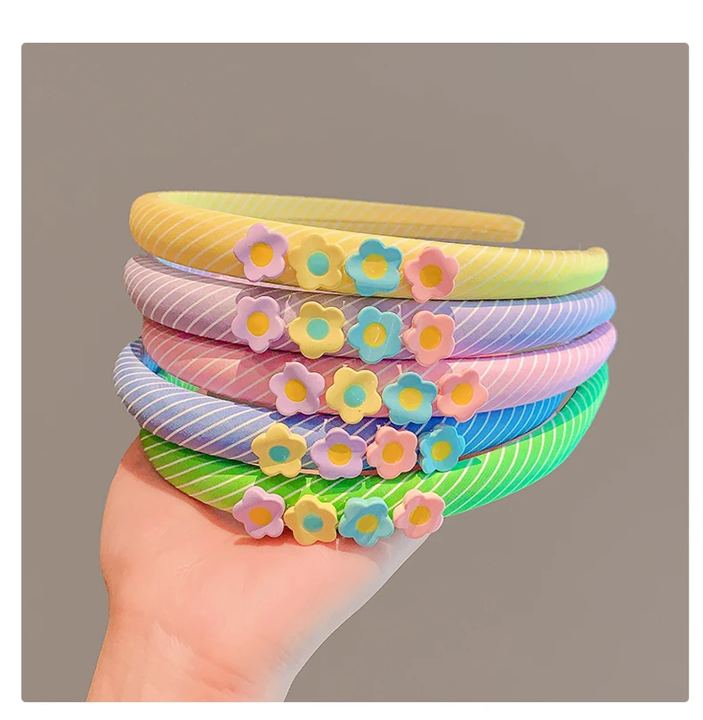 2026 New Children Colorful Stripe Flowers Ornament Headband Headwears Girls Simplicity Hair Hoop Headbands Kids Hair Accessories