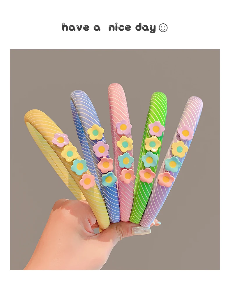 2026 New Children Colorful Stripe Flowers Ornament Headband Headwears Girls Simplicity Hair Hoop Headbands Kids Hair Accessories