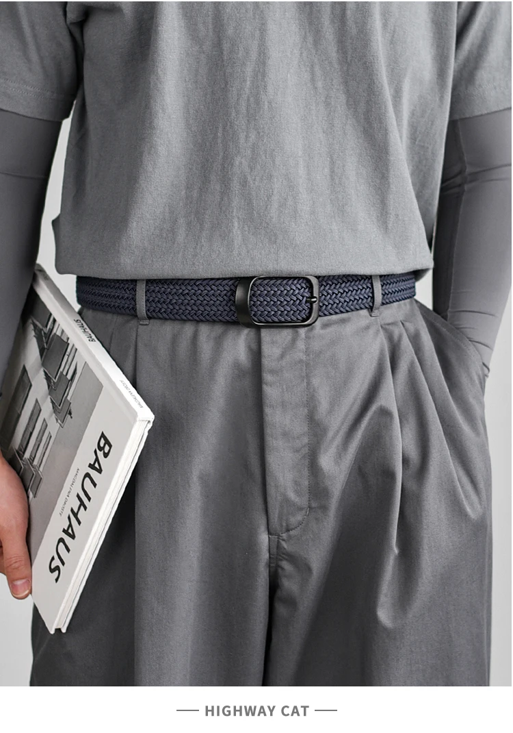 Weaving Belt Men's Fashionable Belt for Young Adults Casual Multifunctional Canvas Pants Belt with Elastic Golf Studs Fabric Lea