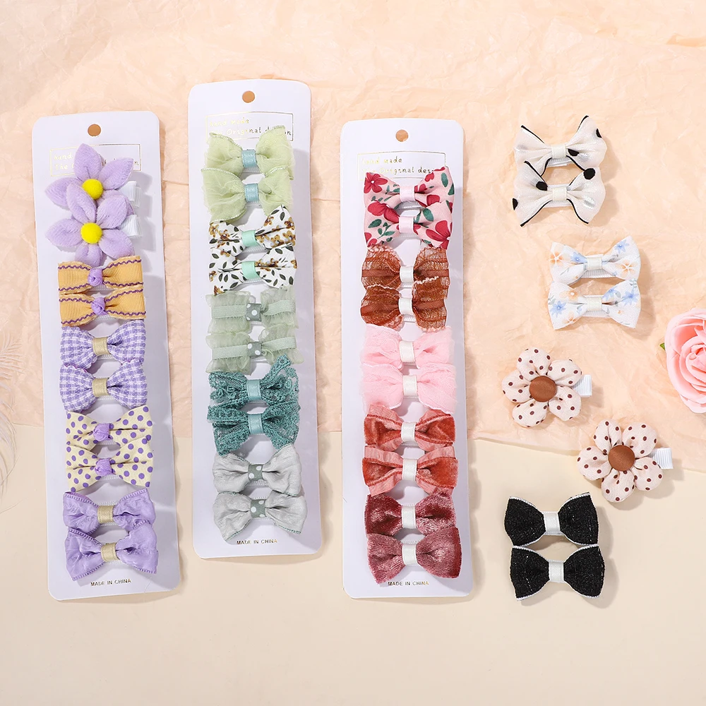 RAINBOW BOWS 10Pcs/Lot Fresh Print Cloth Hair Clips for Kids Exquisite Flowers BB Hairpins Girl Hairgripe Headwear Gift Set
