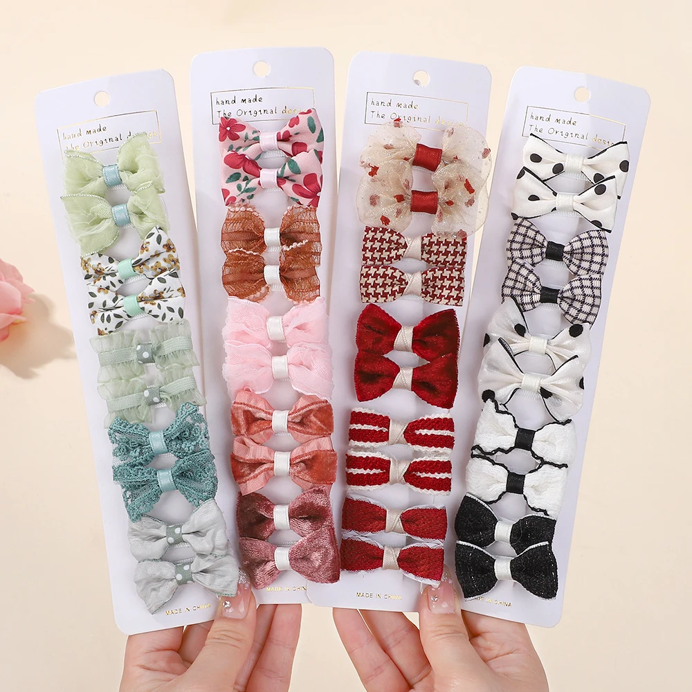 RAINBOW BOWS 10Pcs/Lot Fresh Print Cloth Hair Clips for Kids Exquisite Flowers BB Hairpins Girl Hairgripe Headwear Gift Set