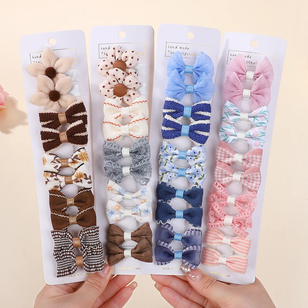 RAINBOW BOWS 10Pcs/Lot Fresh Print Cloth Hair Clips for Kids Exquisite Flowers BB Hairpins Girl Hairgripe Headwear Gift Set