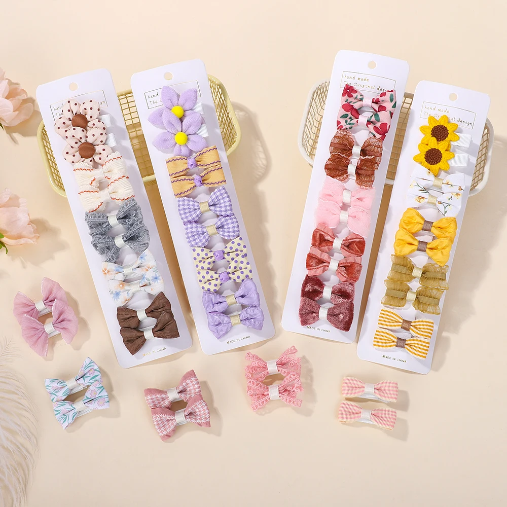 RAINBOW BOWS 10Pcs/Lot Fresh Print Cloth Hair Clips for Kids Exquisite Flowers BB Hairpins Girl Hairgripe Headwear Gift Set