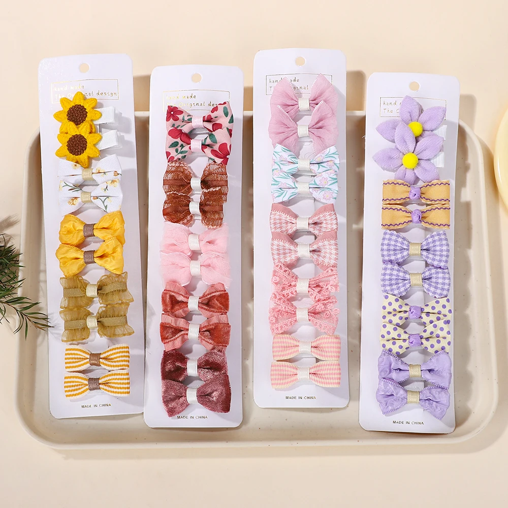 RAINBOW BOWS 10Pcs/Lot Fresh Print Cloth Hair Clips for Kids Exquisite Flowers BB Hairpins Girl Hairgripe Headwear Gift Set