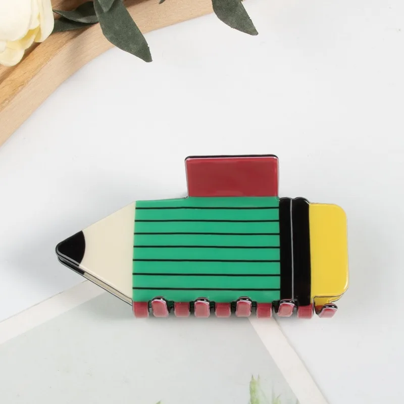 Women Pencil Hair Claw Clips Back To School Hair Claw Clip Cute Funny Teacher Bobby Pins Suitable for Many Hairstyles Headwear