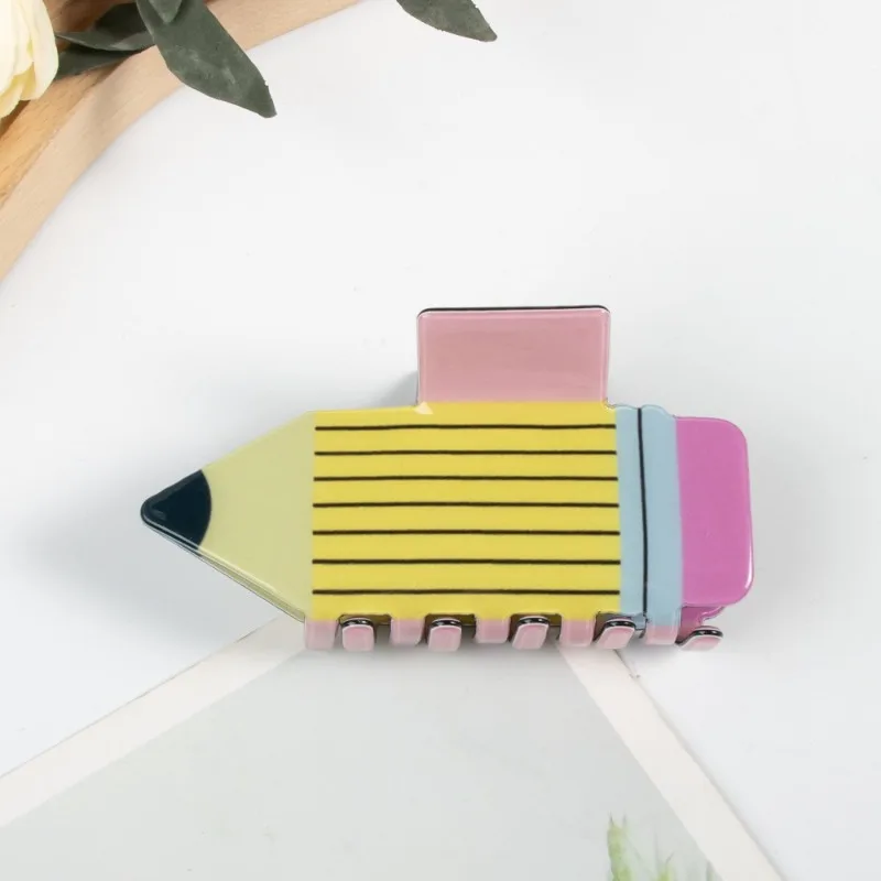 Women Pencil Hair Claw Clips Back To School Hair Claw Clip Cute Funny Teacher Bobby Pins Suitable for Many Hairstyles Headwear