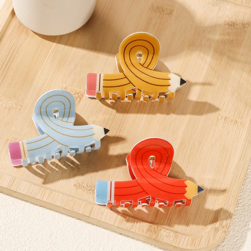 Women Pencil Hair Claw Clips Back To School Hair Claw Clip Cute Funny Teacher Bobby Pins Suitable for Many Hairstyles Headwear