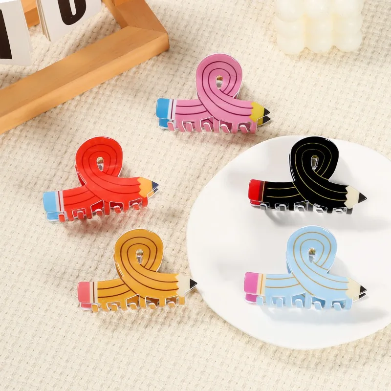 Women Pencil Hair Claw Clips Back To School Hair Claw Clip Cute Funny Teacher Bobby Pins Suitable for Many Hairstyles Headwear