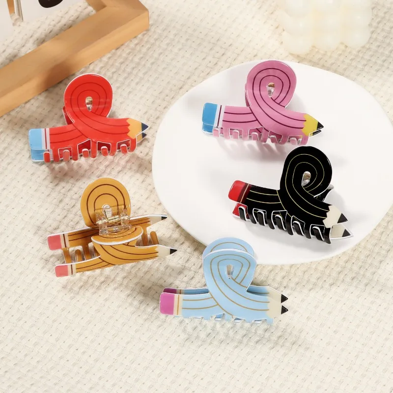 Women Pencil Hair Claw Clips Back To School Hair Claw Clip Cute Funny Teacher Bobby Pins Suitable for Many Hairstyles Headwear