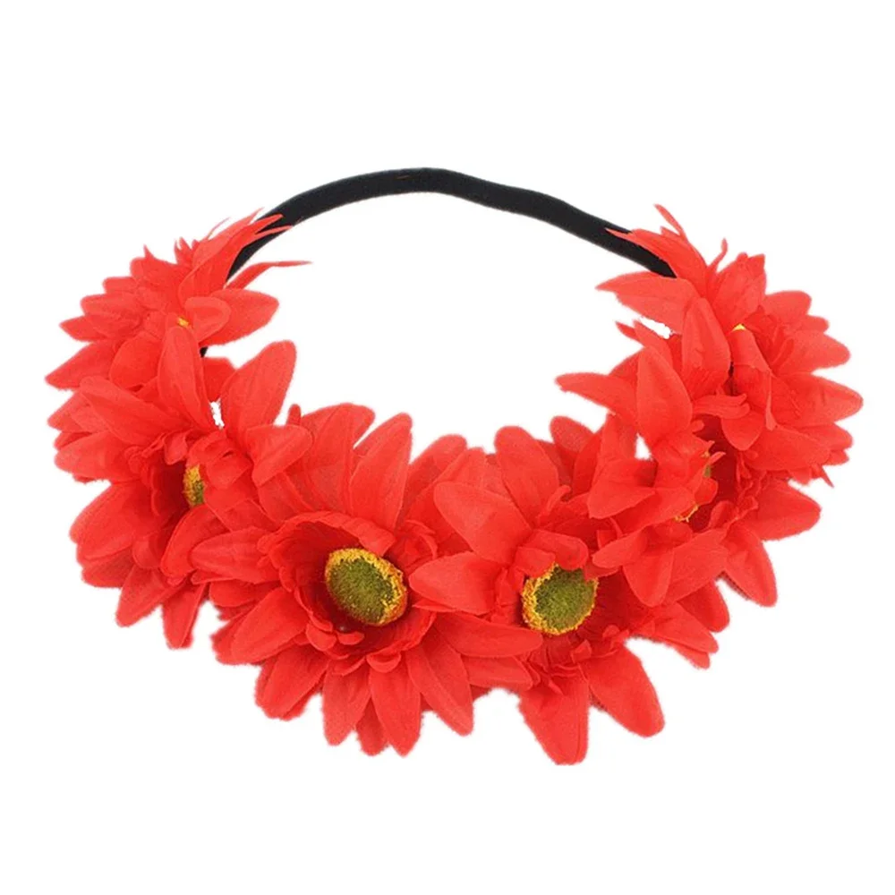 Beach Sunflower Elastic Hair Band Bohemia Fashion Hair Band Handmade Faux Flower Women Wreath Rainbow Color Romantic Headband