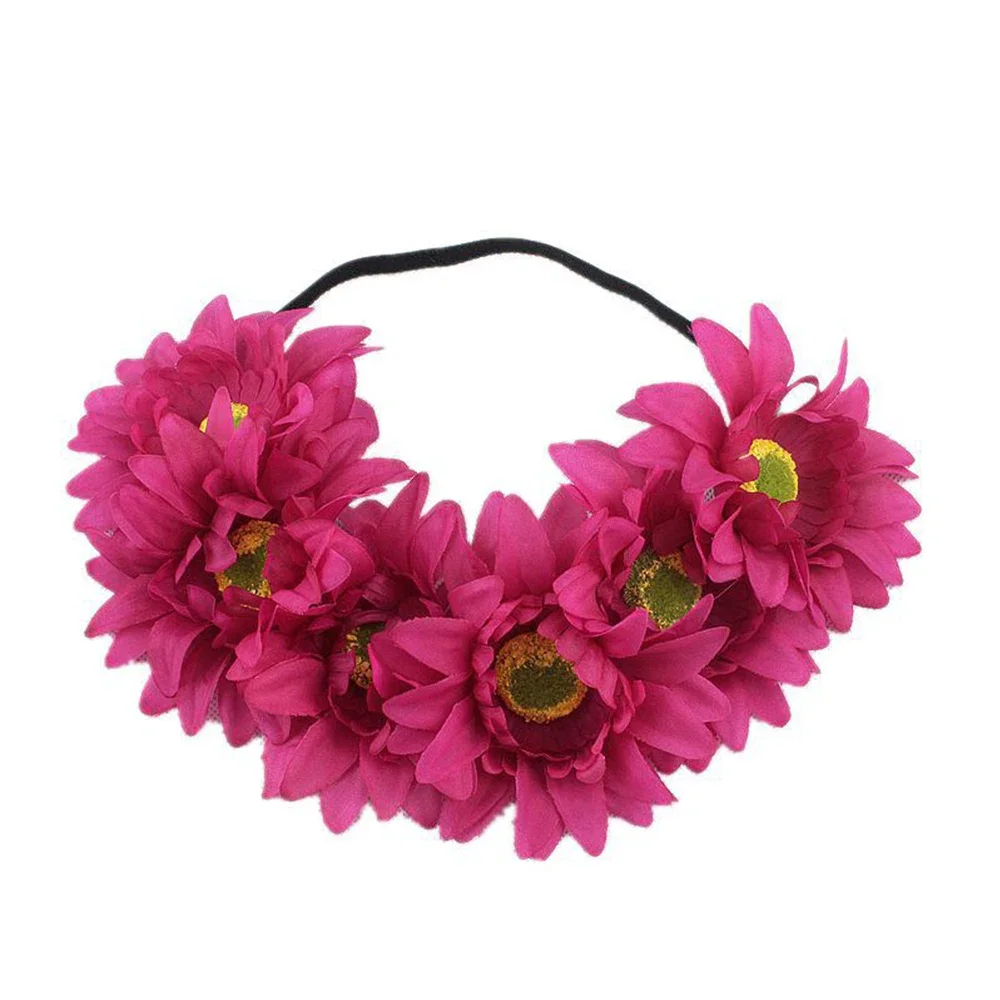 Beach Sunflower Elastic Hair Band Bohemia Fashion Hair Band Handmade Faux Flower Women Wreath Rainbow Color Romantic Headband