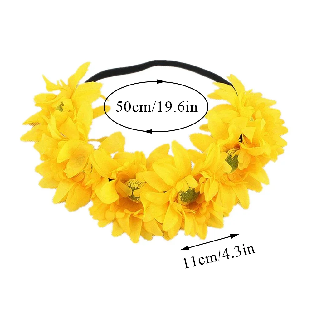 Beach Sunflower Elastic Hair Band Bohemia Fashion Hair Band Handmade Faux Flower Women Wreath Rainbow Color Romantic Headband
