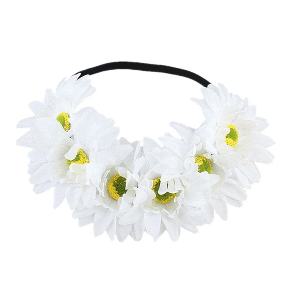 Beach Sunflower Elastic Hair Band Bohemia Fashion Hair Band Handmade Faux Flower Women Wreath Rainbow Color Romantic Headband
