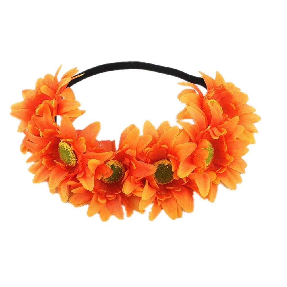 Beach Sunflower Elastic Hair Band Bohemia Fashion Hair Band Handmade Faux Flower Women Wreath Rainbow Color Romantic Headband