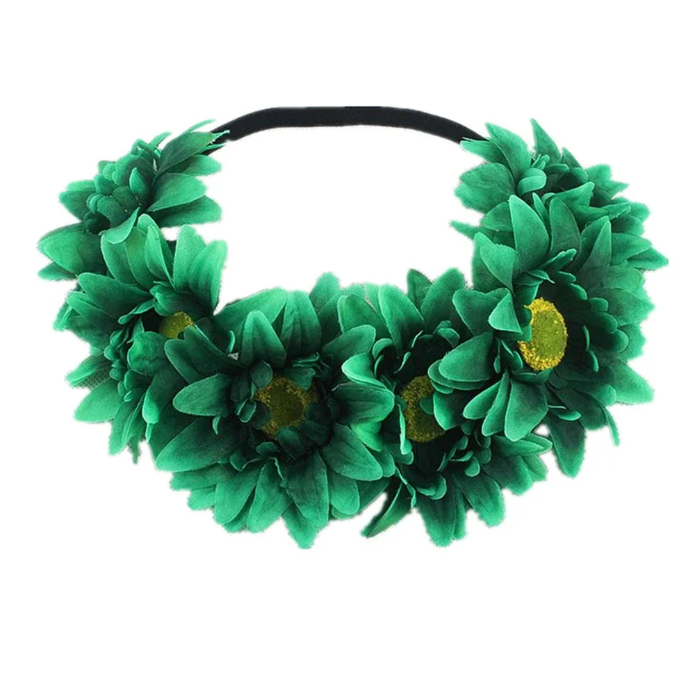 Beach Sunflower Elastic Hair Band Bohemia Fashion Hair Band Handmade Faux Flower Women Wreath Rainbow Color Romantic Headband