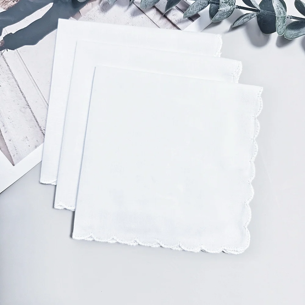 Wedding Season 6PCs Pure White Cotton Happy Handkerchief to Send Friends to Send Mother 29cm/11.4in Thin.