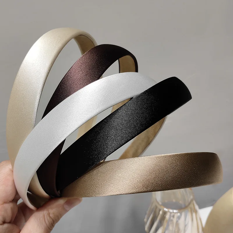 French style thin edge chic hairband pure color vintage silk hair accessory